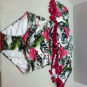 Off the shoulder halter tropical bikini set